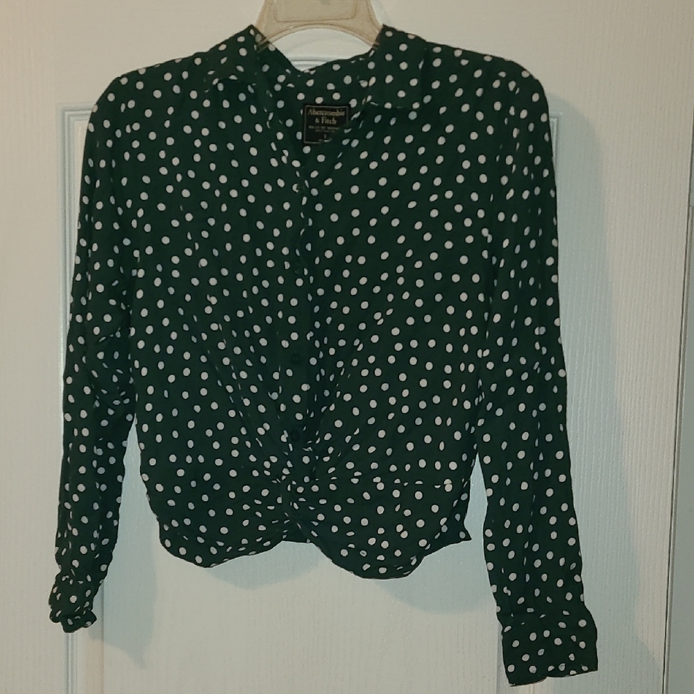 A&F Blouse *Green Polka Dot* Twist Front Woman Sz S